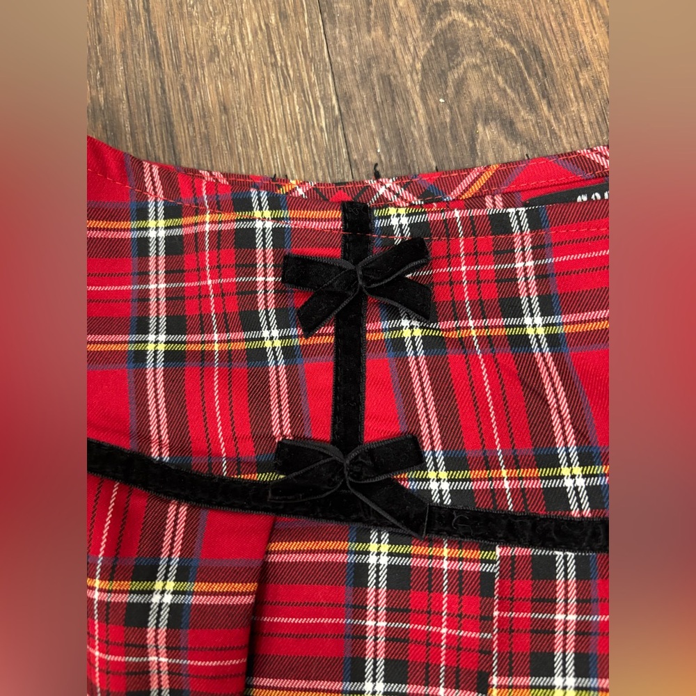 Social Collison Plaid Pleated Skirt with bows Size M - Picture 5 of 13